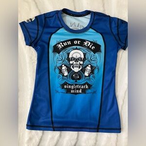 Vintage Rare Small INKnBURN Blue Short Sleeve 'Run or Die' Skull Tee